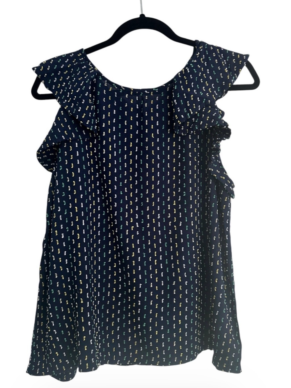 Loft Navy Ruffle Sleeve Printed Top